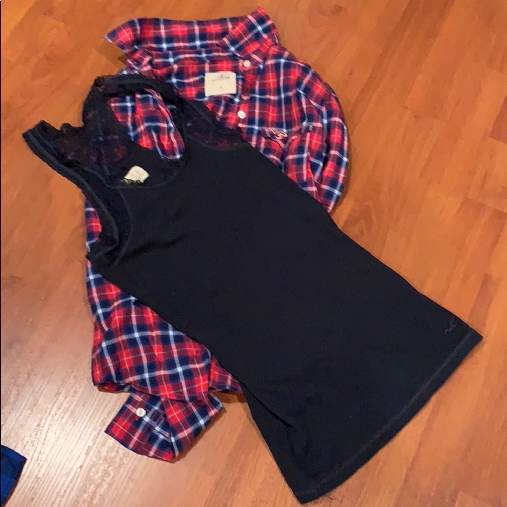Hollister xs button down and Razorback s tank